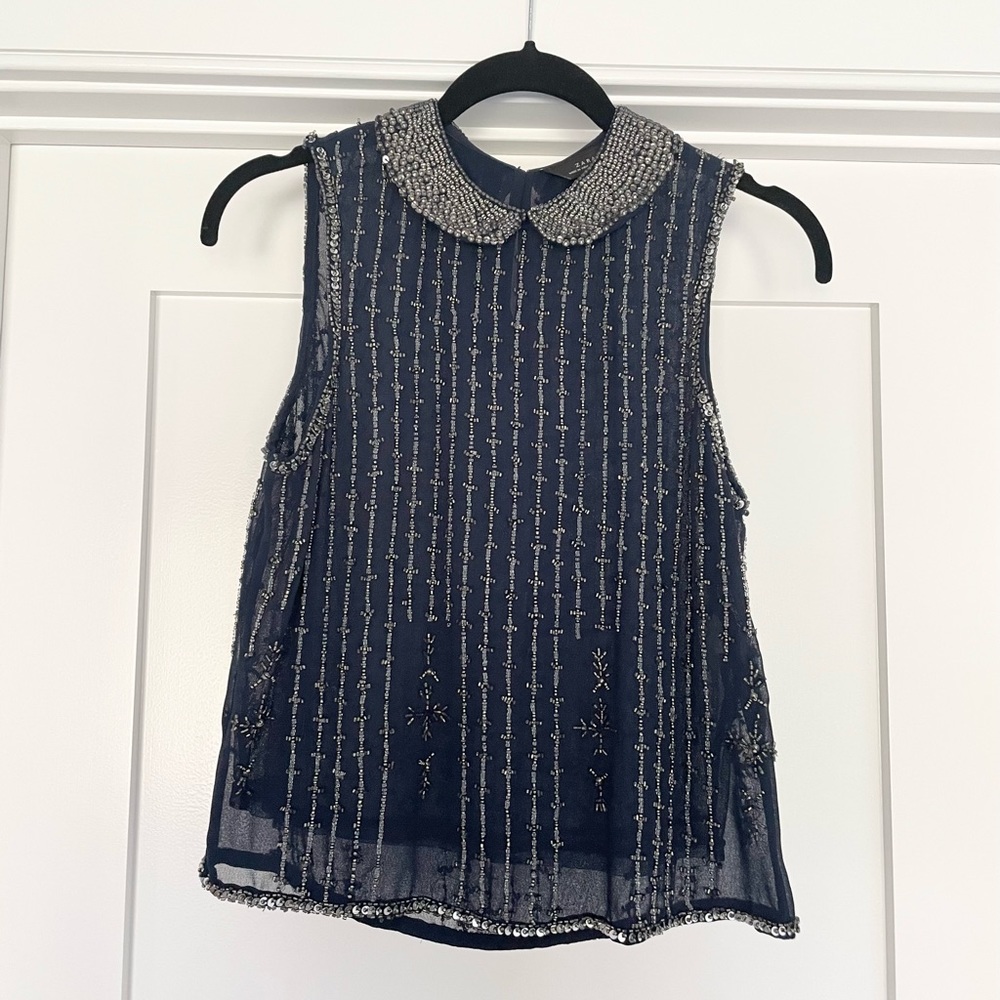 Zara Beaded Peter Pan Collar Blouse